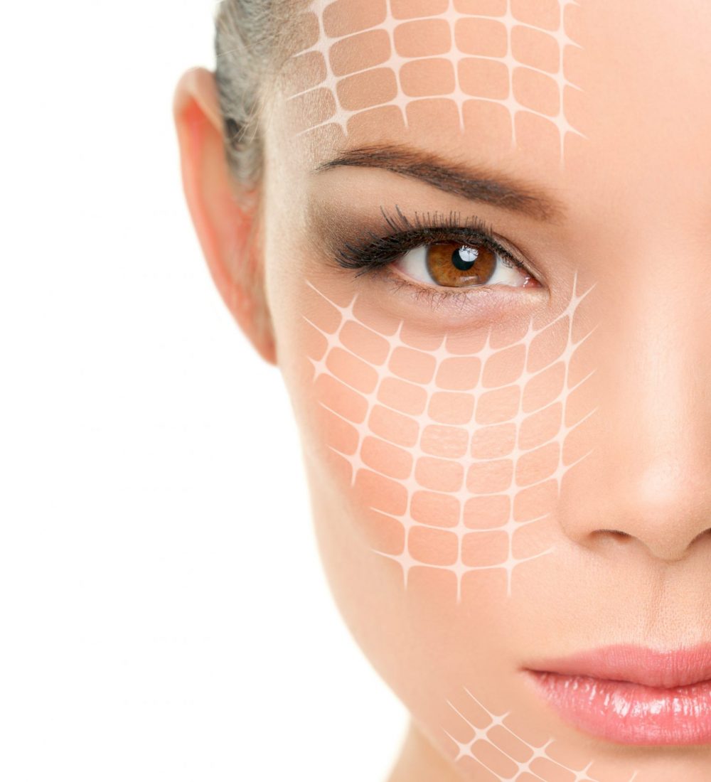 Schönes, ästhetisches Frauen-Gesicht mit weicher Haut, eleganten Gesichtszügen und natürlichem Makeup